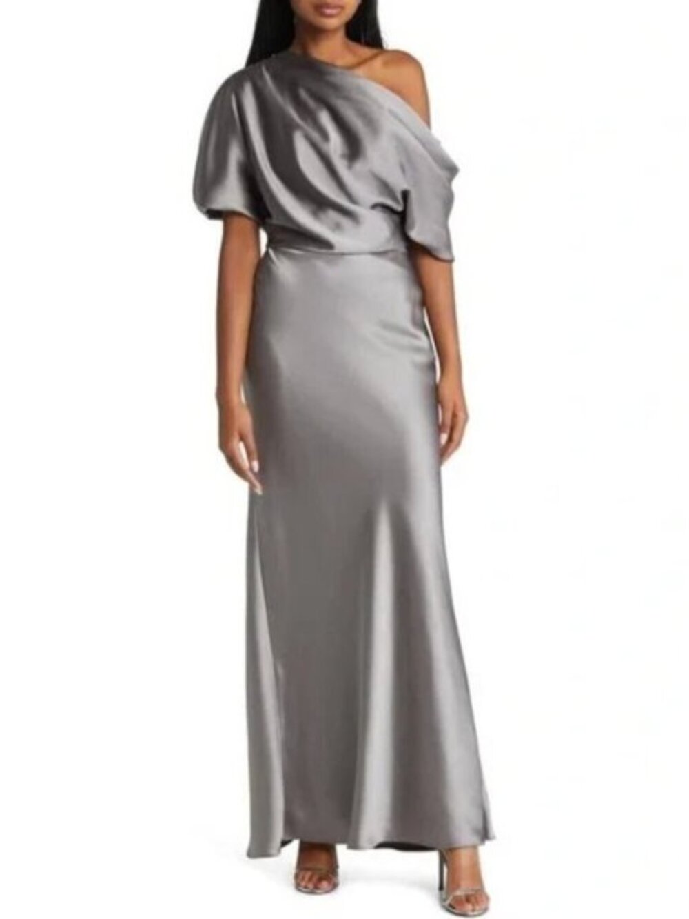 Amsale One-Shoulder Fluid Satin Gown